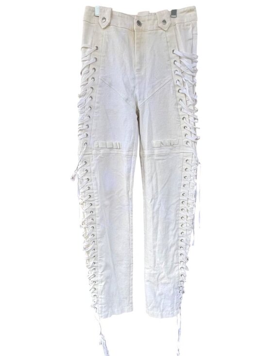 I.AM.GIA Holly Pant Lace Up Side Grommet Detail Cotton Stretch White Medium - Picture 1 of 15